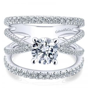 14K White Gold Diamond Split Shank 14K White Gold Engagement Ring ER12819R4W44Jj