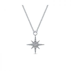 14k White Gold Diamond Starburst Fashion Necklace NK4847W45JJ