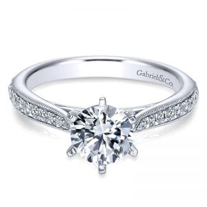 14K White Gold Diamond Straight Channel and Milgrain 14K White Gold Engagement Ring ER6687W44Jj