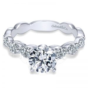 14K White Gold Diamond Straight Cascading Pave Setting 14K White Gold Engagement Ring ER3990W44Jj