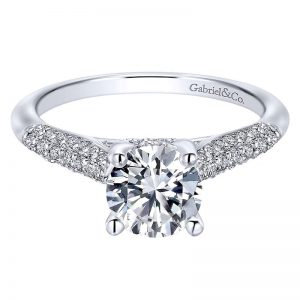 14K White Gold Diamond Straight Micropave With Cathedral Setting 14K White Gold Engagement Ring ER12327R4W44JJ