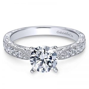 14K White Gold Diamond Straight Milgrain and Pave Channel 14K White Gold Engagement Ring ER7529W44Jj