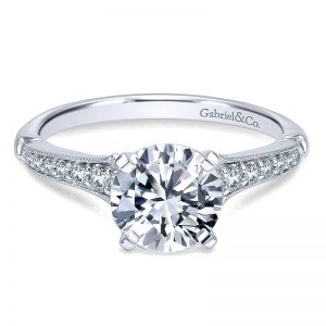 14K White Gold Diamond Straight Milgrain Channel 14K White Gold Engagement Ring ER11746R4W44Jj