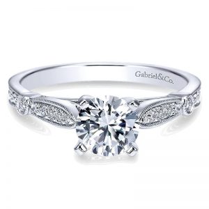14K White Gold Diamond Straight Petite Channel With Cathedral Setting 14K White Gold Engagement Ring ER7999W44JJ