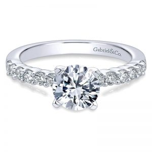 14K White Gold Diamond Straight Shared Prong With Peg Head Setting 14K White Gold Engagement Ring ER6874W44JJ