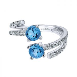 14k White Gold Diamond Swiss Blue Topaz Fashion Ladies' Ring LR50622W45BT