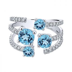 14k White Gold Diamond Swiss Blue Topaz Fashion Ladies' Ring LR50643W45BT