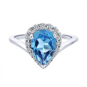 14k White Gold Diamond Swiss Blue Topaz Fashion Ladies' Ring LR50951W45BT