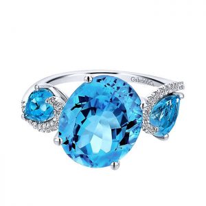 14k White Gold Diamond Swiss Blue Topaz Fashion Ladies' Ring LR50962W45BT