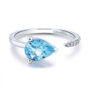 14k White Gold Diamond Swiss Blue Topaz Fashion Ladies' Ring LR51047W45BT