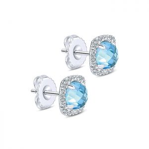 14k White Gold Diamond Swiss Blue Topaz Stud Earrings EG13219W45BT
