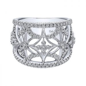 14k White Gold Diamond Wide Band Ladies' Ring LR50681W45JJ