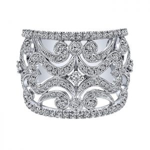 14k White Gold Diamond Wide Band Pave Filgree Ladies' Ring LR50679W45JJ