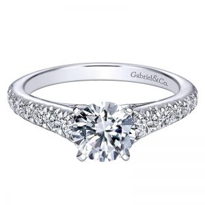 14K White Gold Graduating Pave Diamond On Straight Band 14K White Gold Engagement Ring ER8259W44Jj