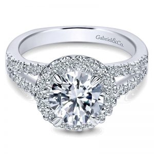 14K White Gold Pave Diamond Halo With European Split Shank 14K White Gold Engagement Ring ER4112W44JJ