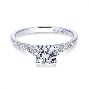 14K White Gold Pave Graduating Diamonds With Straight Shank 14K White Gold Engagement Ring ER11755R3W44JJ