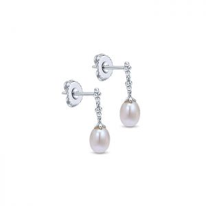 14k White Gold Pearl Drop Earrings EG9883W4JPL