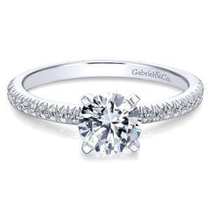 14K White Gold Petite Pave Diamond With Straight Band 14K White Gold Engagement Ring ER4181W44Jj