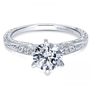 14K White Gold Petite Side Diamonds Straight 14K White Gold Engagement Ring ER11827R4W44Jj