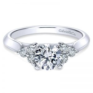 14K White Gold Round Diamond and 3 Side Stones With Knife Edge Band 14K White Gold Engagement Ring ER7995W44JJ