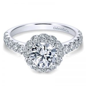 14K White Gold Round Diamond Halo With Bold Pave Shank 14K White Gold Engagement Ring ER7292W44Jj