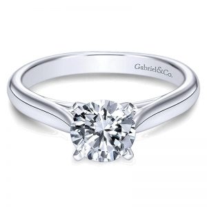 14K White Gold Solitaire Four Prong With Cathedral Setting 14K White Gold Engagement Ring ER6672W4Jj