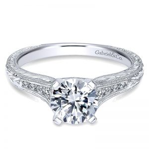 14K White Gold Straight Channel and Hand Cutetching Diamond 14K White Gold Engagement Ring ER10276W44JJ