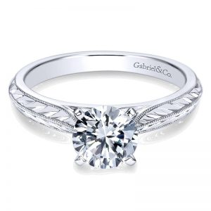 14K White Gold Straight With Hand Etching and Milgrain Detailing 14K White Gold Engagement Ring ER6707W4JJJ