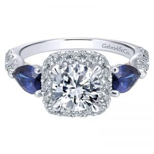 14k White and Pink Gold Diamond And Sapphire Halo Engagement Ring ER12617R4T44SA