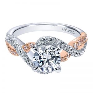 14k White and Pink Gold Diamond Criss Cross Two-Tone Engagement Ring ER12005R4T44Jj
