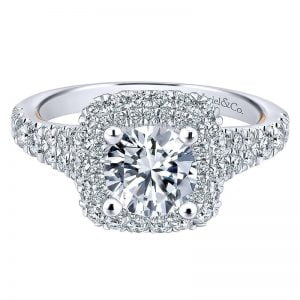 14k White and Pink Gold Diamond Double Halo Engagement Ring ER12818R4T44JJ