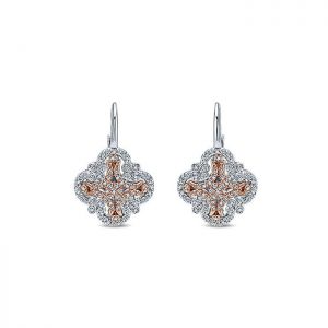 14k White and Pink Gold Diamond Drop Earrings EG12277T45JJ