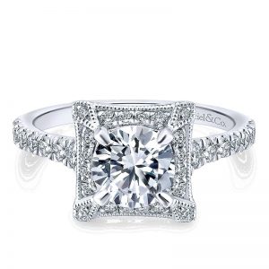 14k White and Pink Gold Diamond Halo Two-Tone Engagement Ring ER12816R4T44Jj