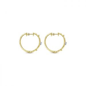 14k Yellow and White Gold Diamond Classic Hoop Earrings EG10448Y45JJ
