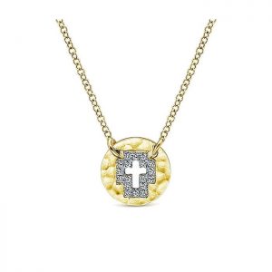 14k Yellow and White Gold Diamond Cross Necklace NK5208Y45JJ