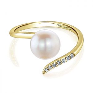 14k Yellow and White Gold Diamond Pearl Fashion Ladies' Ring LR51058Y45PL