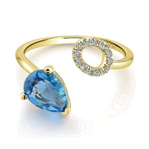 14k Yellow and White Gold Diamond Swiss Blue Topaz Fashion Ladies' Ring LR51038Y45BT