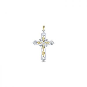 14k Yellow and White Gold Diamond Cross Cross Pendant PC485M44JJ