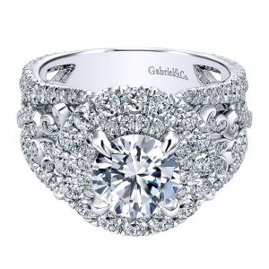 18K White Gold Diamond Double Halo 18K White Gold Engagement Ring ER11998R6W84Jj