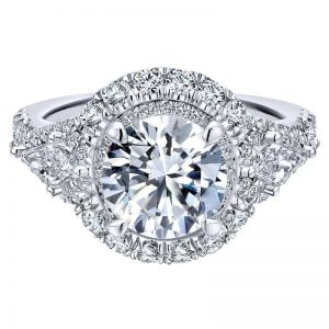 18K White Gold Diamond Double Halo 18K White Gold Engagement Ring ER12353R6W84Jj