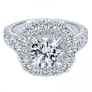 18K White Gold Diamond Halo 18K White Gold Engagement Ring ER11984R6W84Jj