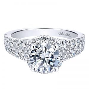 18K White Gold Diamond Halo 18K White Gold Engagement Ring ER12202R4W84Jj