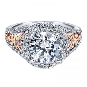18K White and Pink Gold Diamond Halo Two-Tone Engagement Ring ER11980R6T84Jj