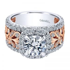 18K White and Pink Gold Diamond Halo Two-Tone Engagement Ring ER11985R6T84Jj