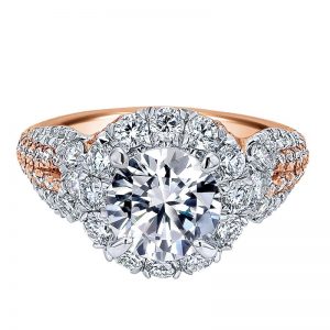 18K White and Pink Gold Diamond Halo Two-Tone Engagement Ring ER11988R6T84Jj