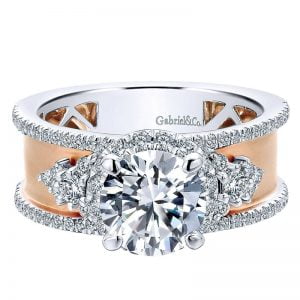 18K White and Pink Gold Diamond Halo Two-Tone Engagement Ring ER12184R4T84Jj