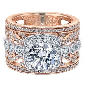 18K White and Pink Gold Diamond Halo Two-Tone Engagement Ring ER12191R4T84Jj