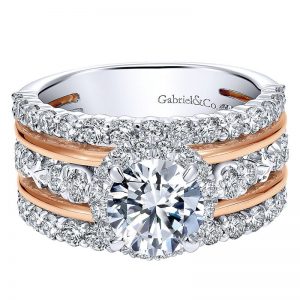 18K White and Pink Gold Diamond Halo Two-Tone Engagement Ring ER12195R4T84Jj