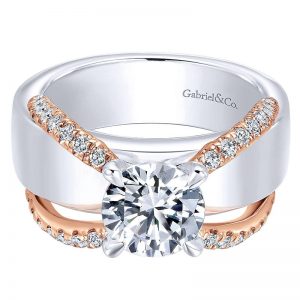 18K White and Pink Gold Diamond Straight Two-Tone Engagement Ring ER12343R6T84Jj
