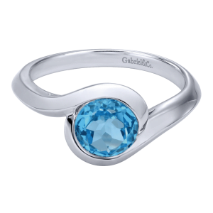 925 Sterling Silver Round Blue Topaz Bypass Ring